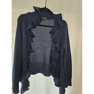 Marystyle Women's Coquette Navy Blue Wool Mohair Ruffle Cardigan Made in Italy